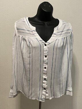 a.n.a. A New Approach Womens Size L Striped  Collared Blouse Long Sleeve